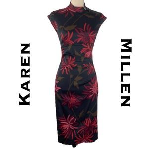 Karen Millen Black Floral Oriental Dress Size 6